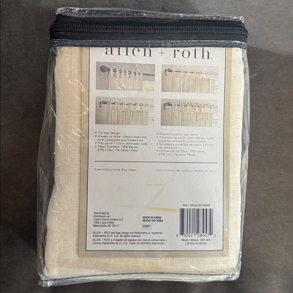 Allen + Roth Harlow Ivory Light Filtering Tie Top ONE Curtain Panel 50x95” NEW - Picture 6 of 8